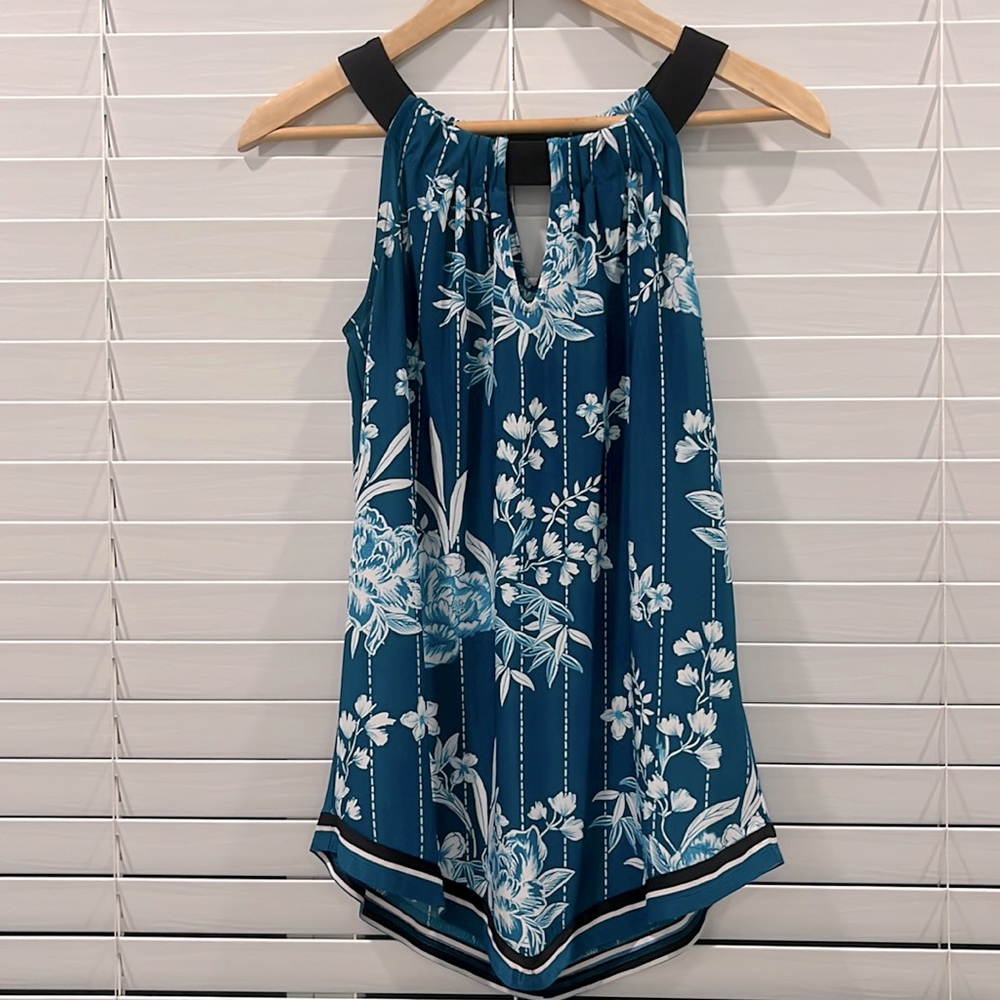INC Small Black, white and Teal sleeveless blouse